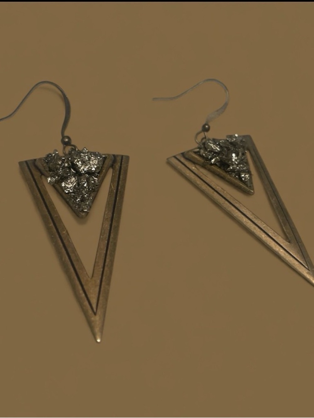 Bronze-Tone Geometric Drop Earrings with Metallic Accent